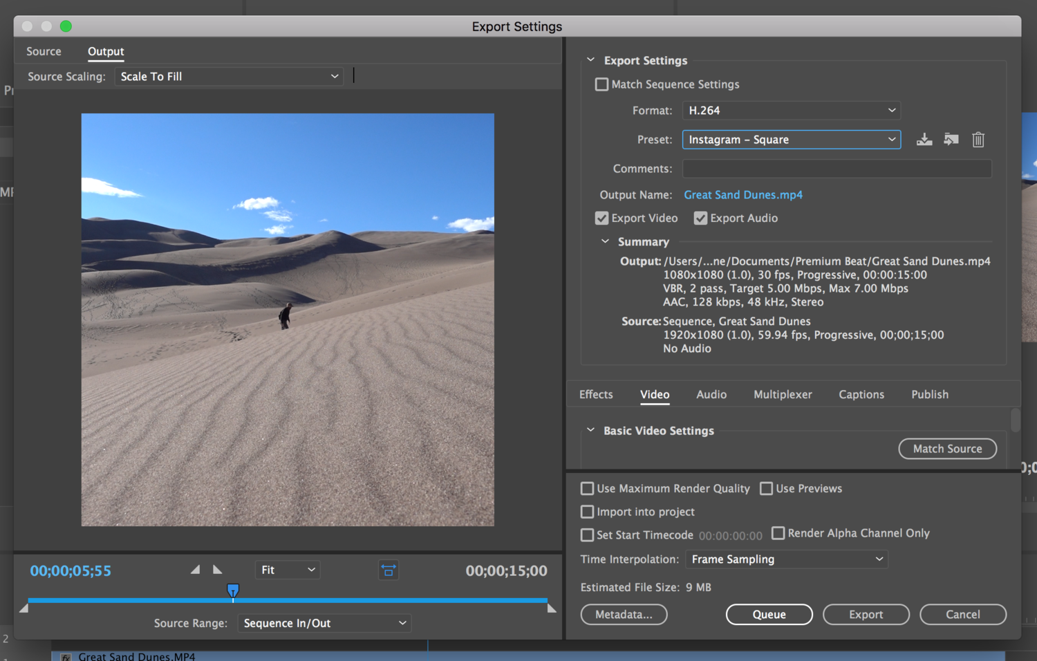 adobe premiere pro export in compressed video